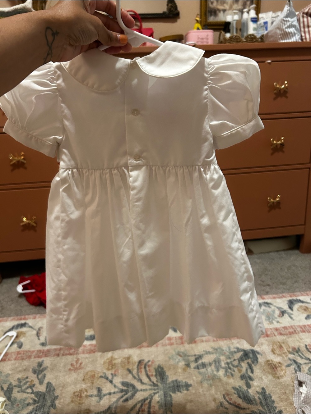 White Smocked Longhorn Cotton Dress for Girls - Picture 9 of 9